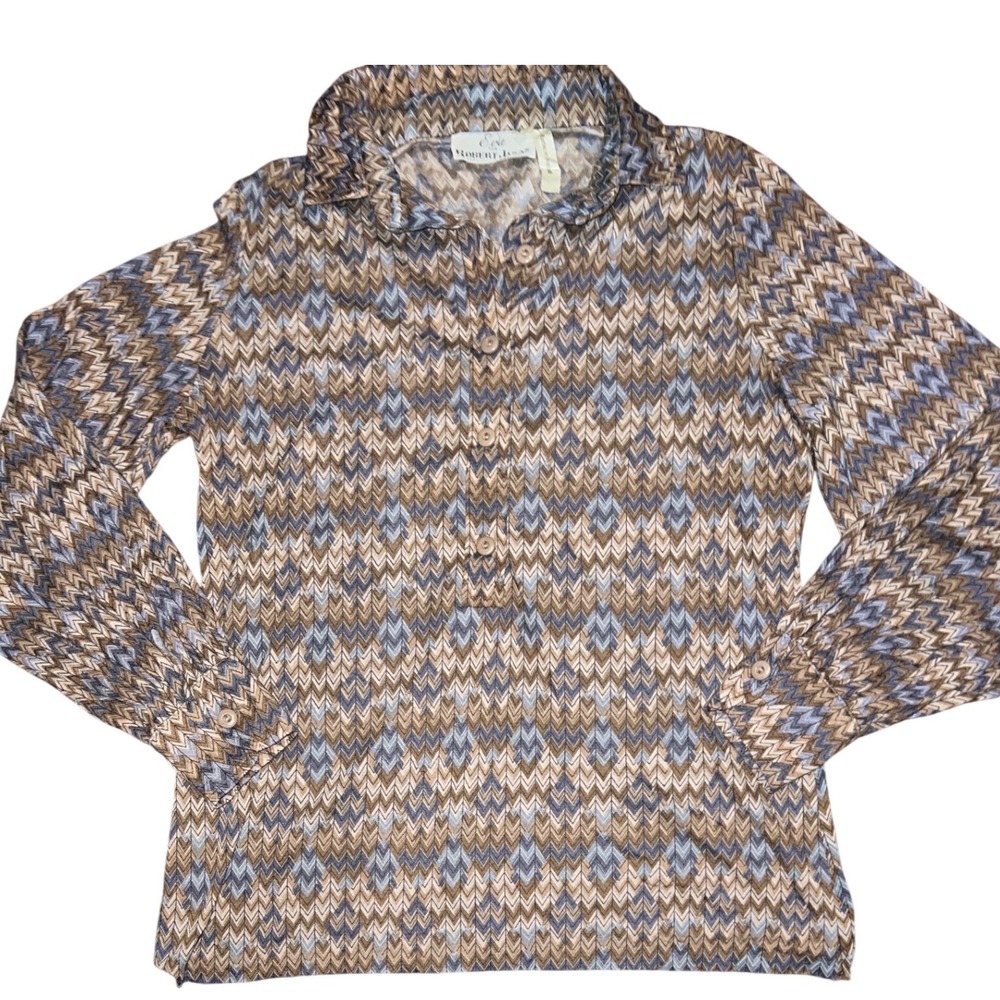 Vintage Eve for Robert Janan‎ Womens Zigzag Print Button Up Long Sleeve Shirt